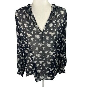 Vince Women's Sheer Calico Floral Print Silk Blouse Size XS